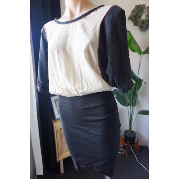 COUNTRY ROAD 8 silk blend TULIP skirt black blouse top puff sleeve VINTAGE RETRO - Picture 7 of 8
